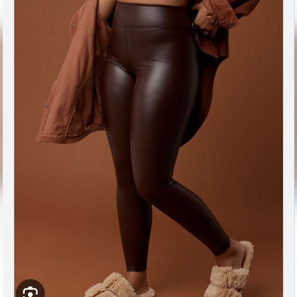 Nwt Aerie Offline Real Luxe Faux Leather High Waisted Leggings - Cocoa Size XL - Picture 10 of 14
